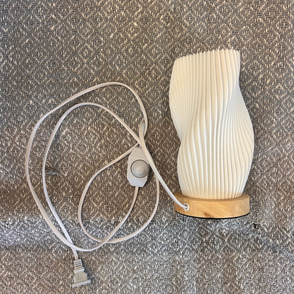 Elegant White Twisted Lamp with Wooden Base